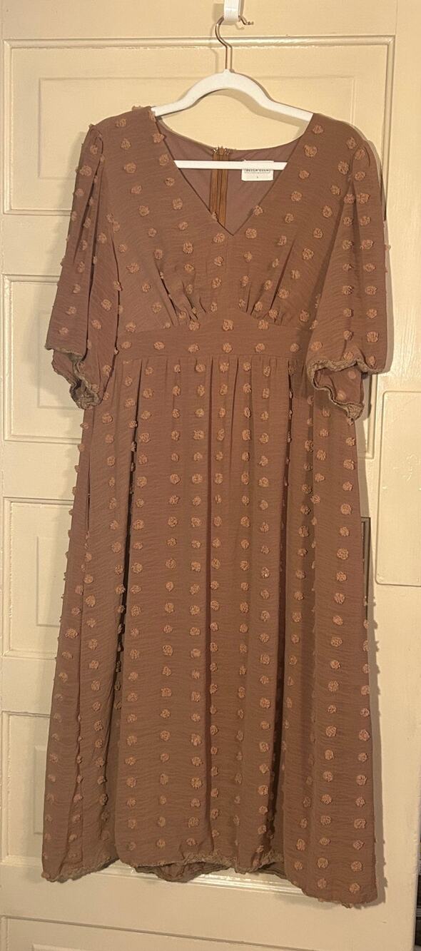 Bella Ella Boutique Brown Swiss Dot Chiffon Dress Size L